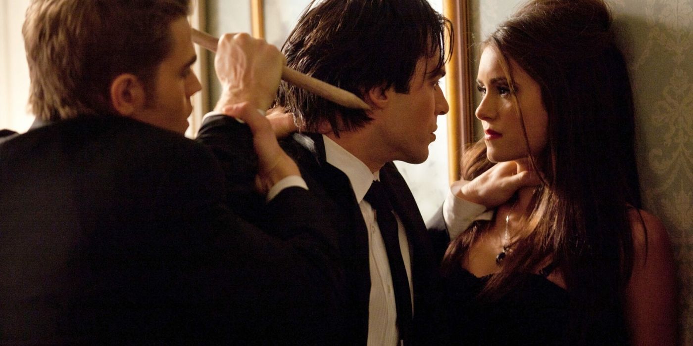 Damon and Stefan attempt to stake Katherine in the Vampire Diaries