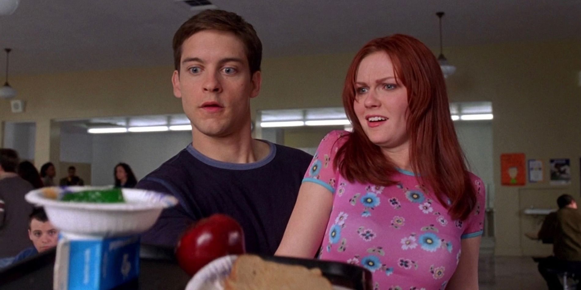 Tobey Maguire as Peter Parker and Kirsten Dunst as Mary Jane Watson in Spider-Man 2002