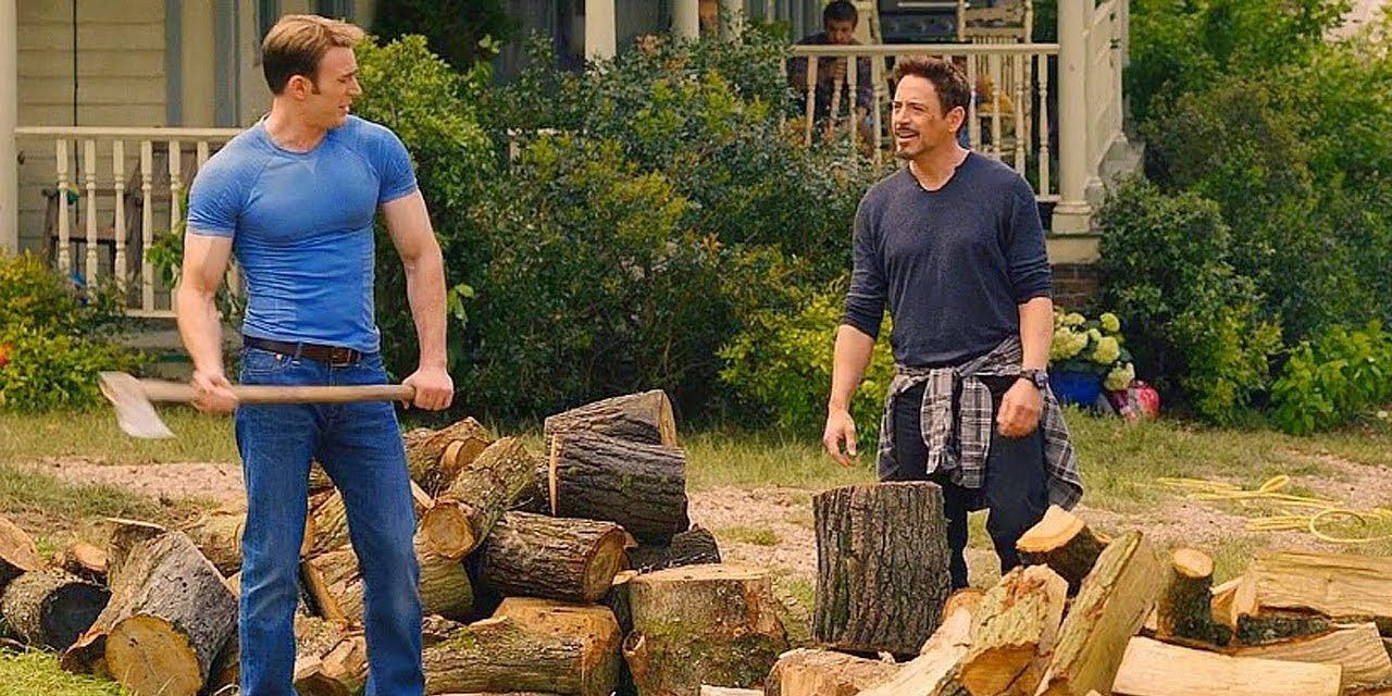 Tony and Steve chopping wood in Age of Ultron