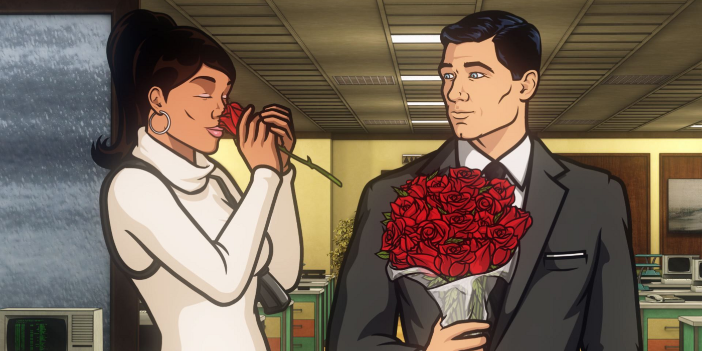 Archer giving Lana flowers in White Elephant