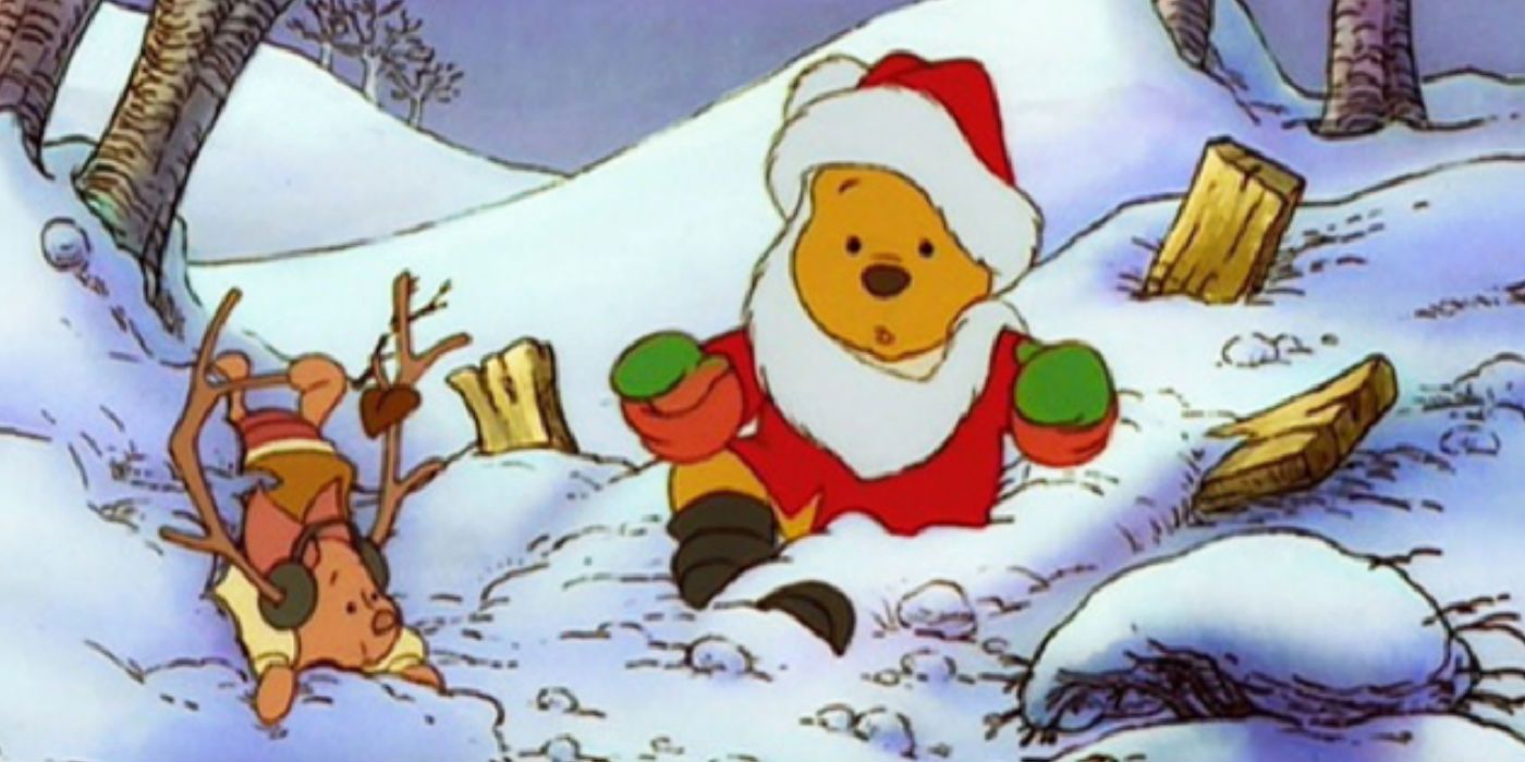 Winnie The Pooh And Christmas Too image of Winnie and Piglet stuck in the snow