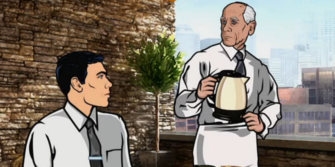 Woodhouse pours coffee for Archer in Archer