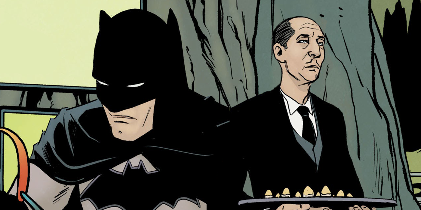 Alfred Pennyworth and Batman in the Batcave