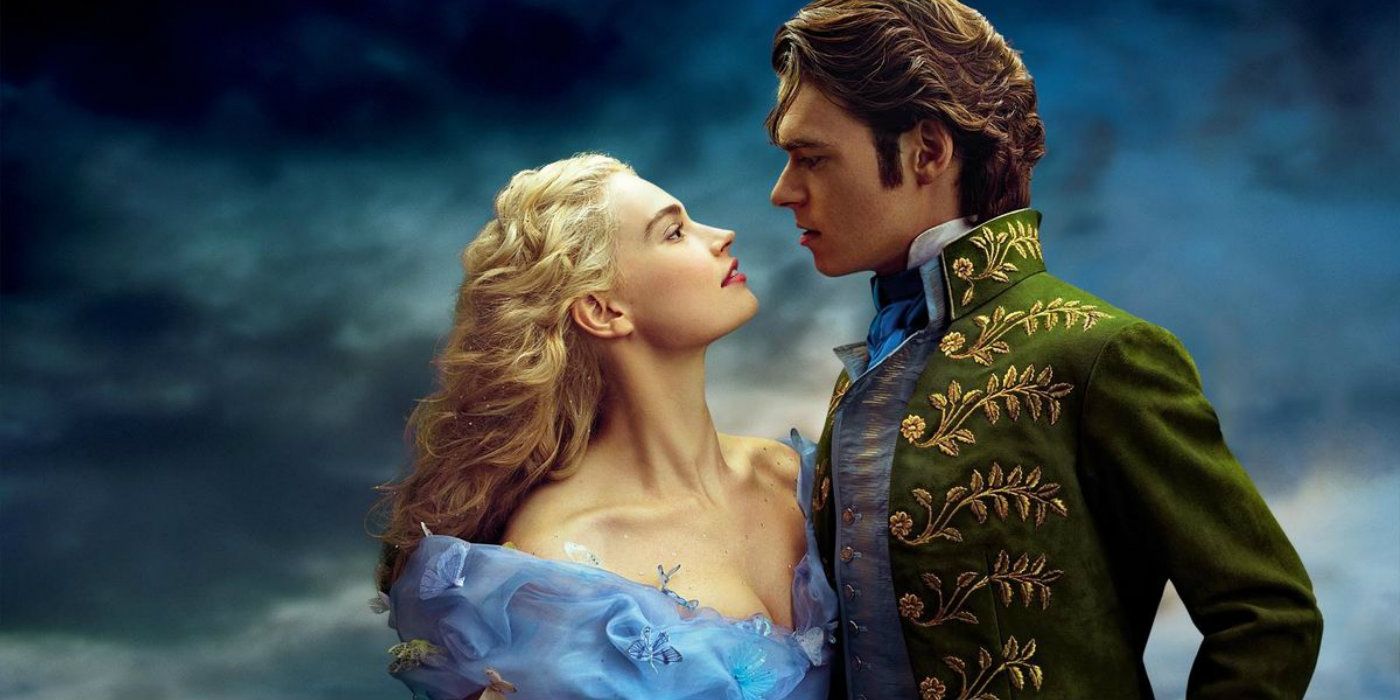 Two people looking at each other on Cinderella poster