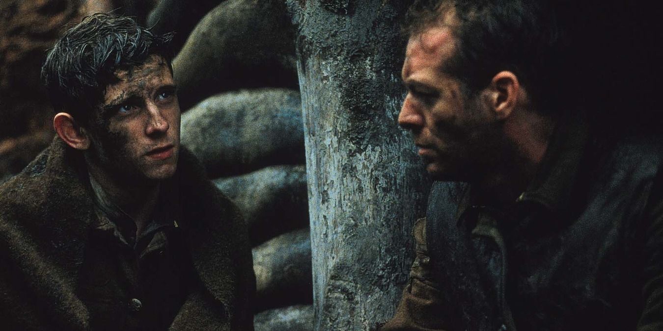 Charlie Shakespeare (Jamie Bell) in the trench talking with Sgt Tate (Hugo Speer) in Deathwatch
