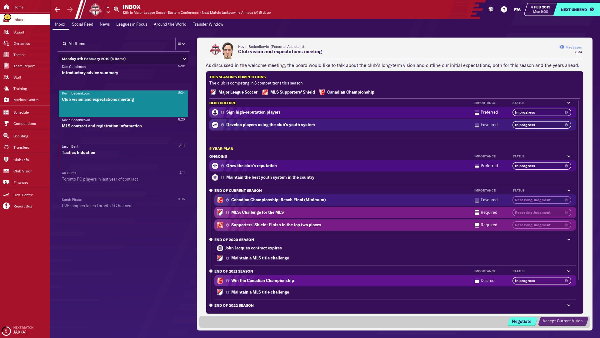 Football Manager 2020 Club Vision