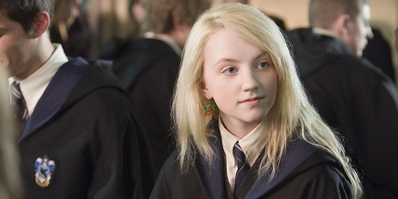 Luna Lovegood in the Great Hall wearing her Ravenclaw robes