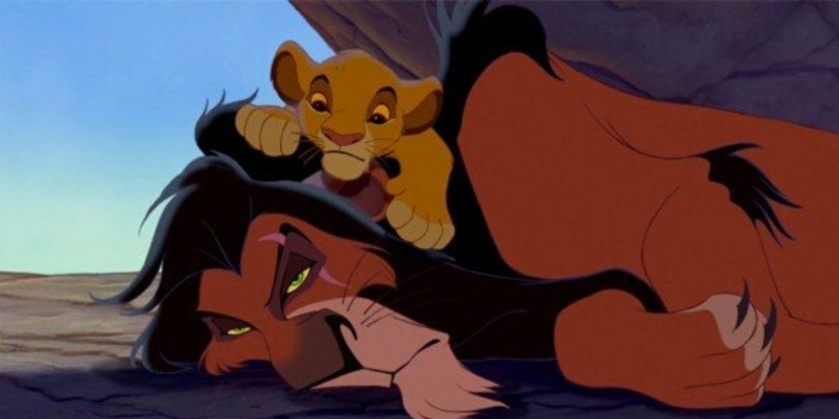 Scar getting pounced by Simba in The Lion King