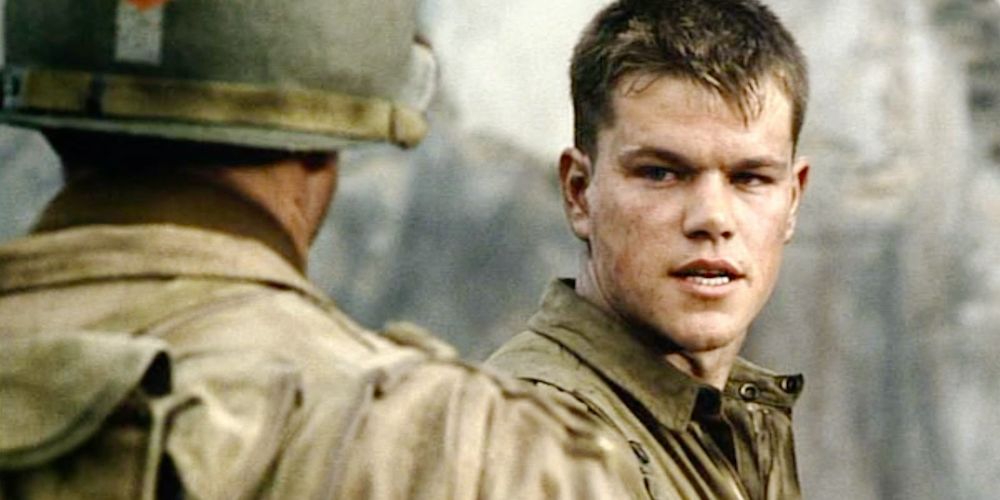 Private James Ryan (Matt Damon) is told about his brothers in Saving Private Ryan