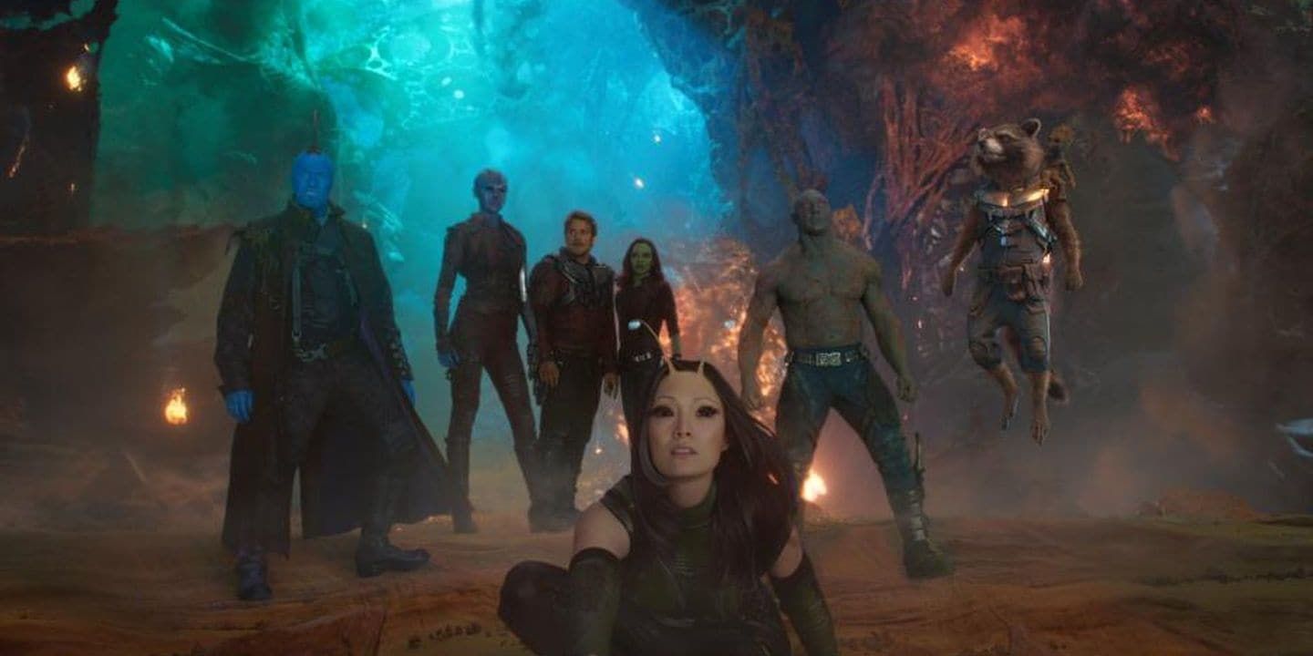 The Guardians standing together on Ego's planet