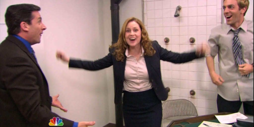 pam and Ryan join Michael for the Michael Scott Paper company on the office