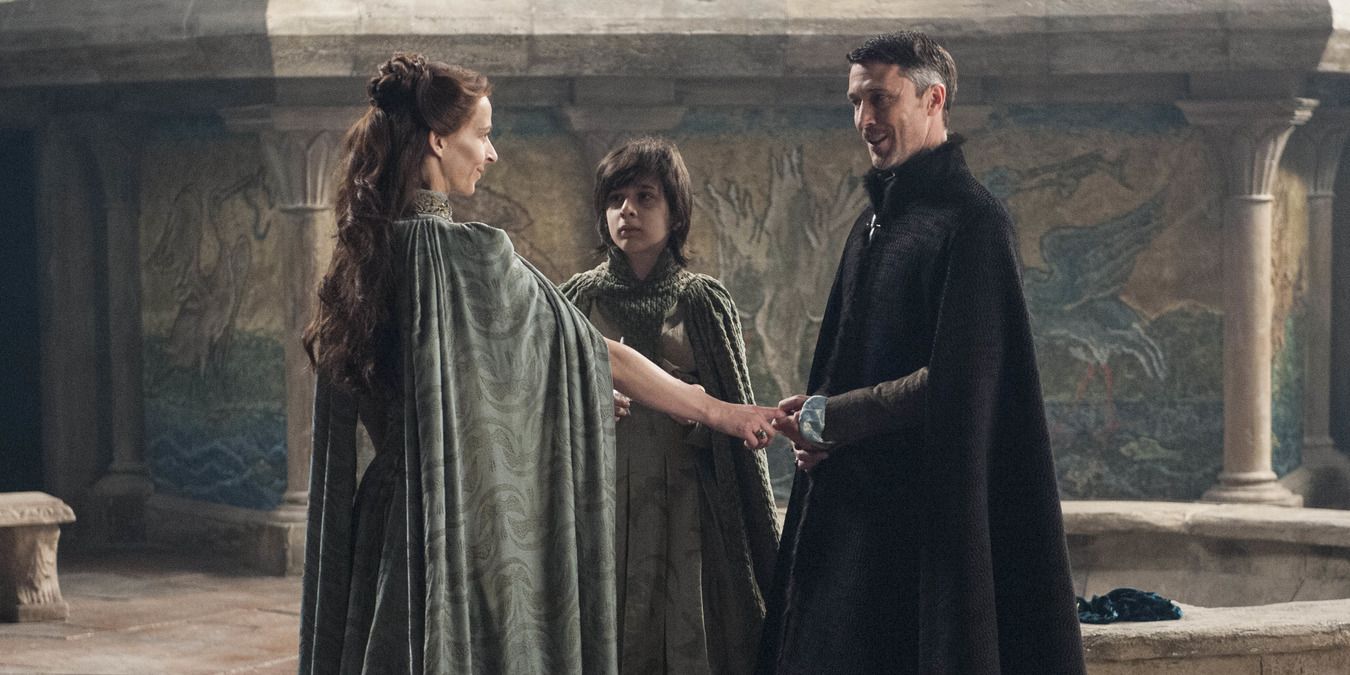 Lysa and Petyr Baelish at Eyrie in Game of Thrones