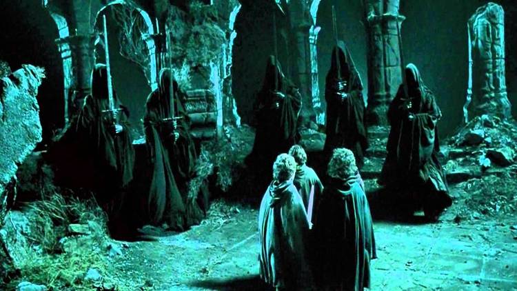 Ringwraiths surrounding the Hobbits in The Lord of the Rings
