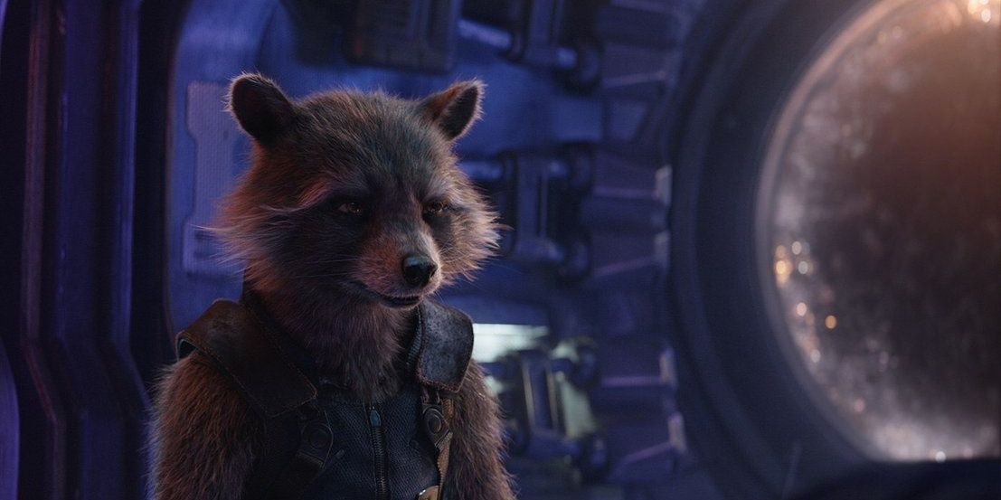 Rocket Raccon standing in Guardians of the galaxy