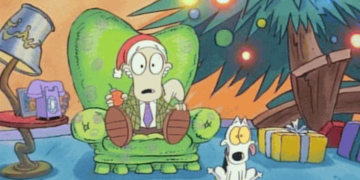Rocko's Modern Christmas episode - Rocko and his dog sitting under the tree