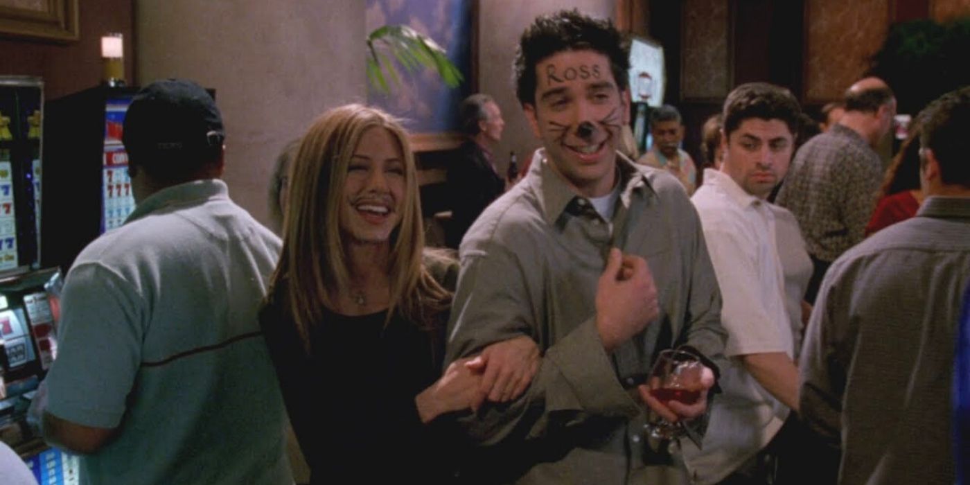 Rachel and Ross with marker on their faces in Friends.