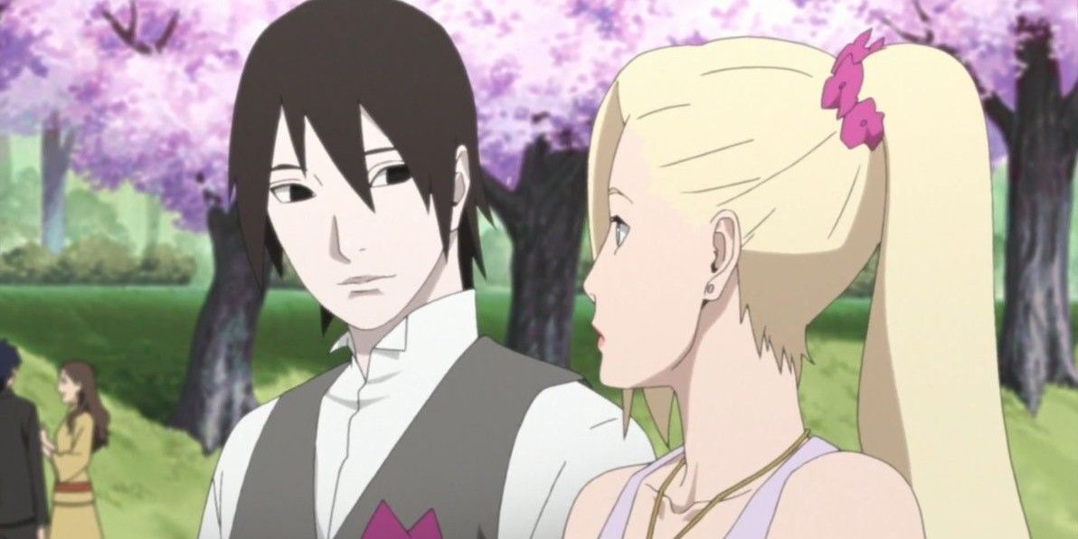 Sai and Ino look at one another at Naruto's wedding