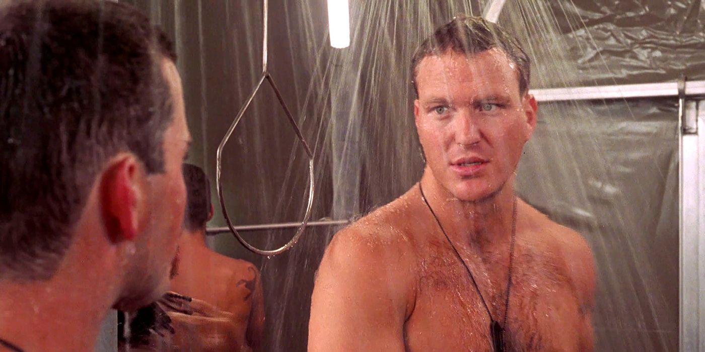 A still from the Starship Troopers shower scene