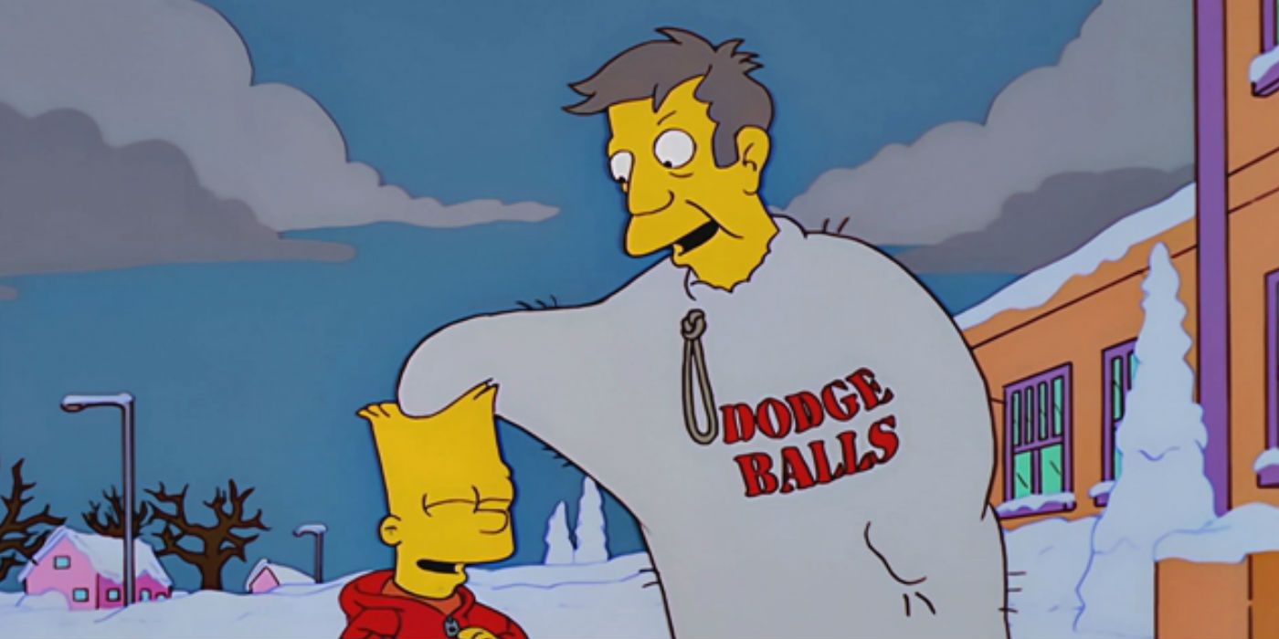 Skinner in a ball bag rubbing Bart's head in The Simpsons