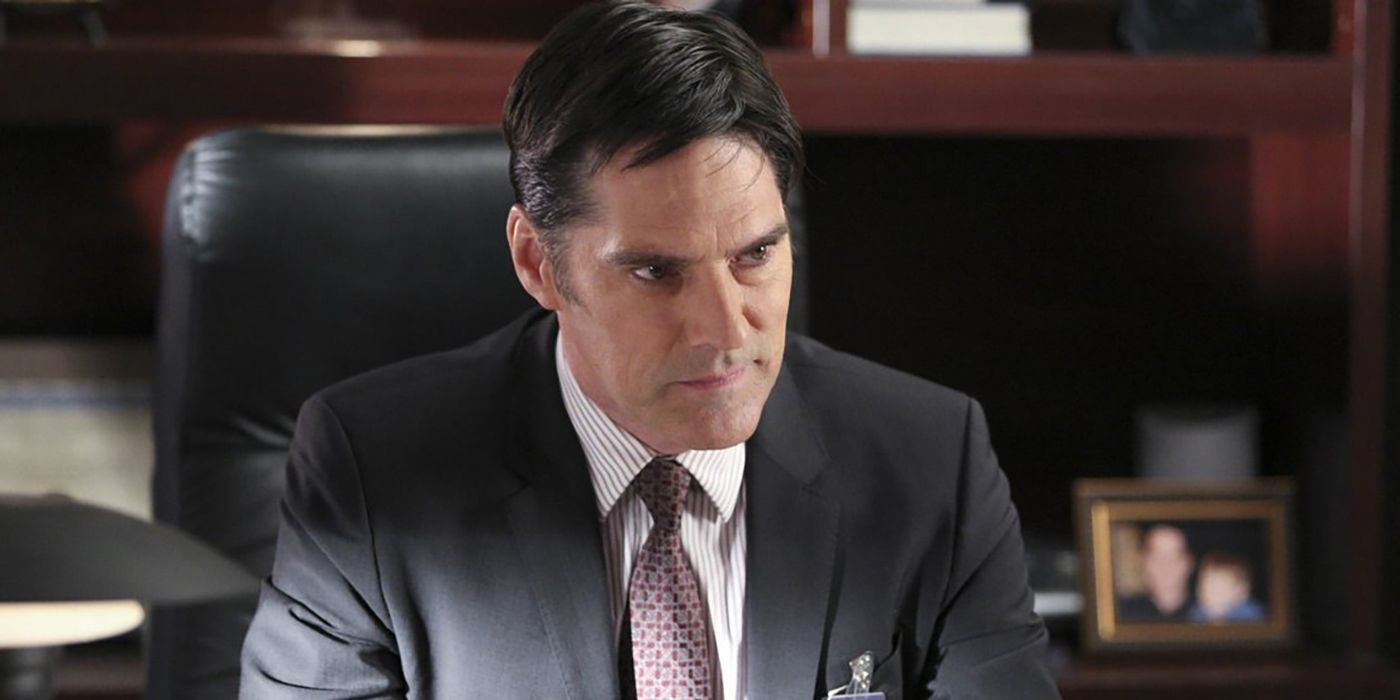 Hotch sits at his desk in Criminal Minds