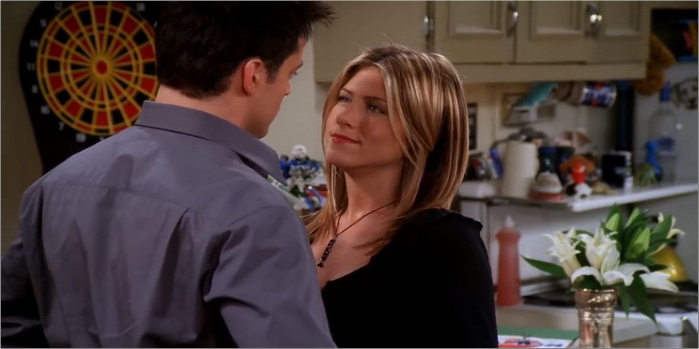 Joey and Rachel about to kiss in The One Where Joey Dates Rachel in Friends