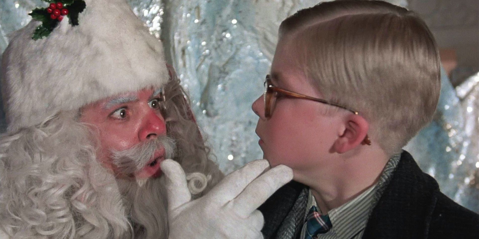 The mall Santa holding Ralphie in A Christmas Story.