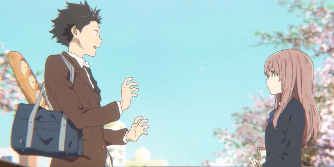 Main characters of A Silent Voice facing each other.