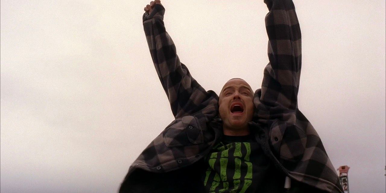 Jesse Pinkman screams with excitement after the magnet experiment works in Breaking Bad