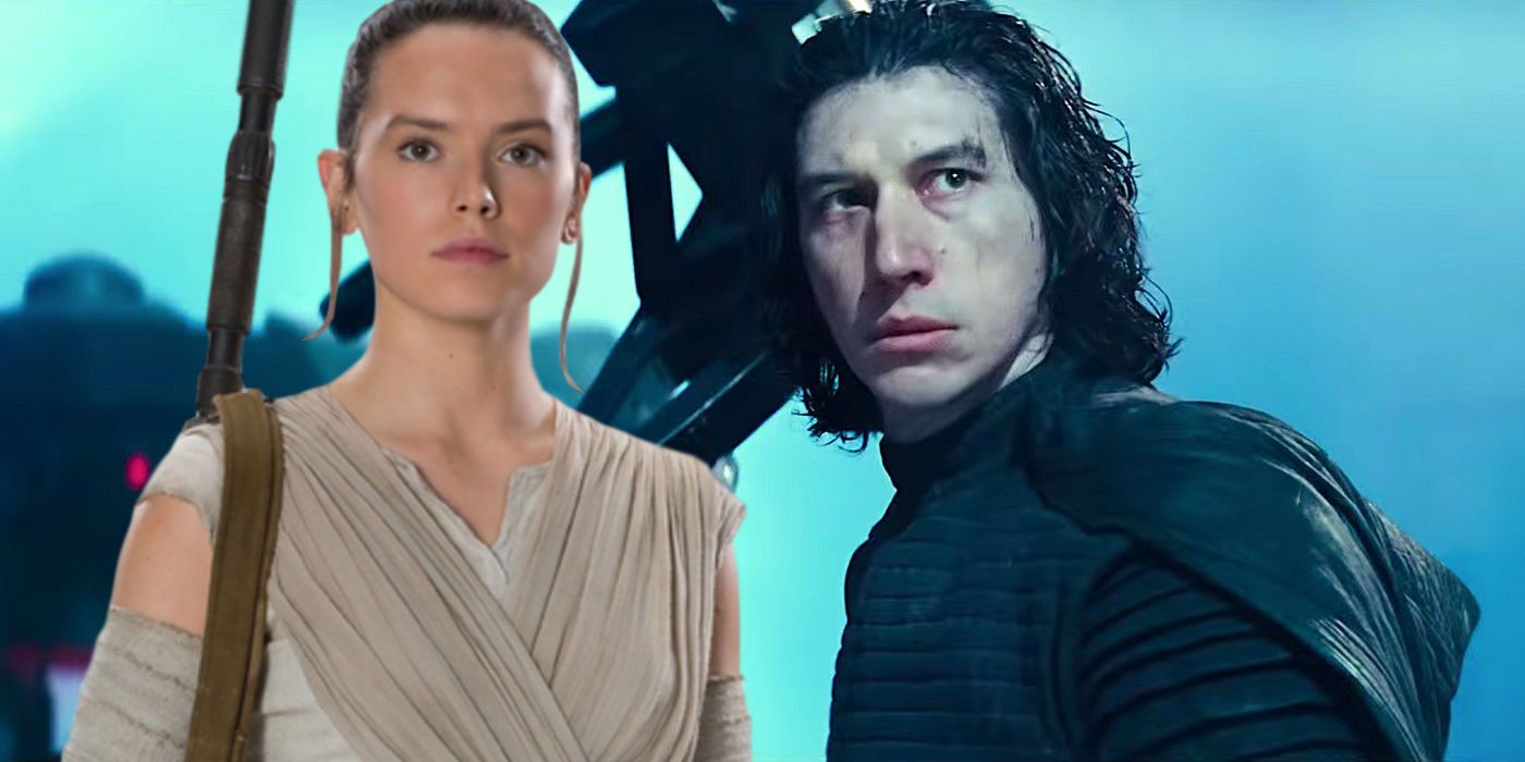 Adam Driver as Kylo Ren Ben Solo and Daisy Ridley as Rey in Star Wars The Rise of Skywalker