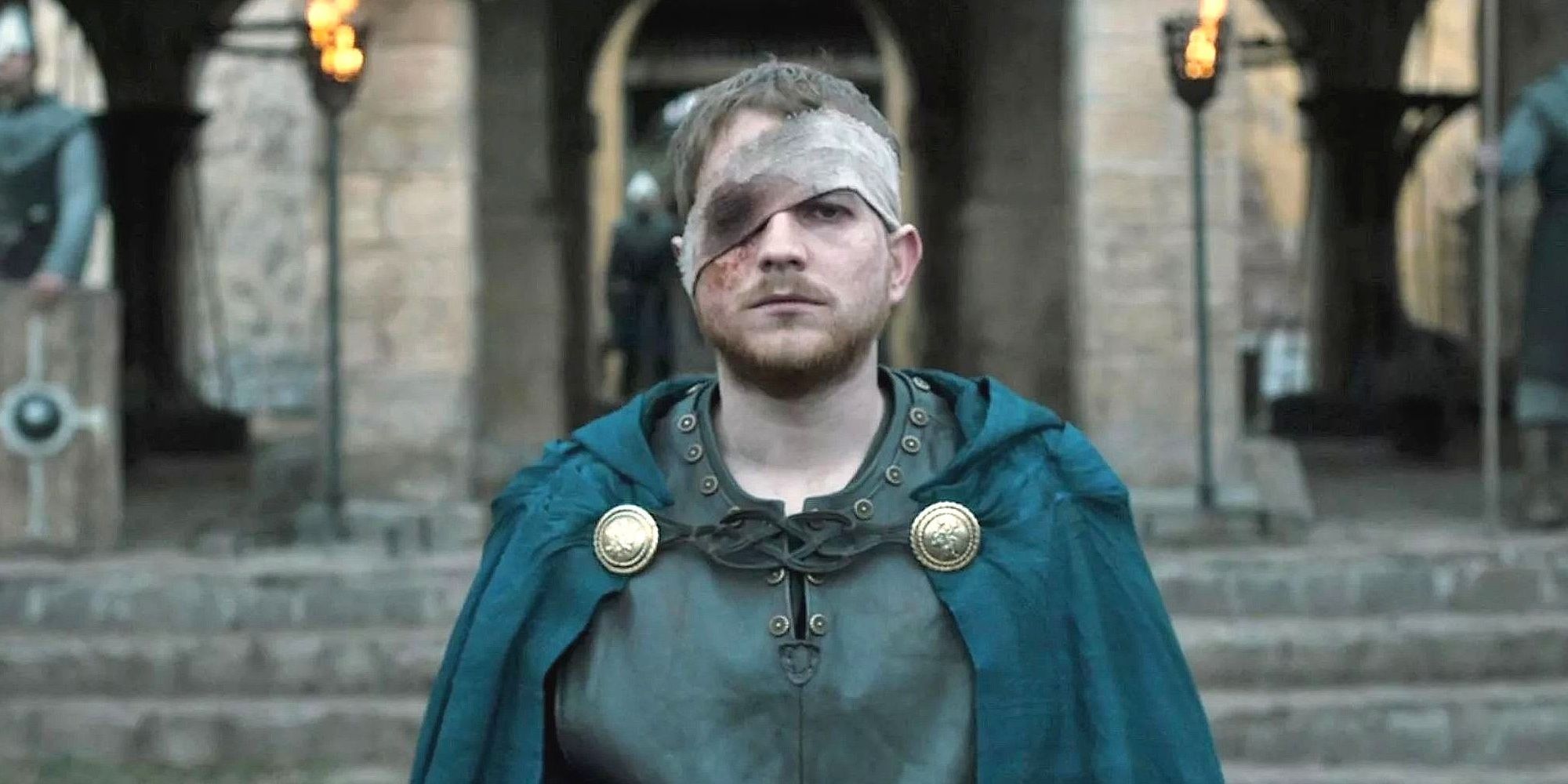An image of Aethelwold with an injured eye in The Last Kingdom