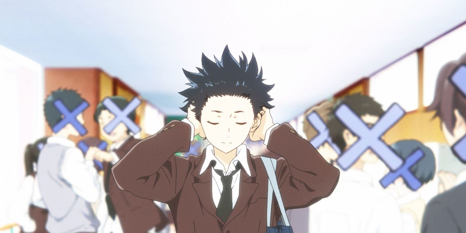 A boy puts his hands over his ears in A Silent Voice 
