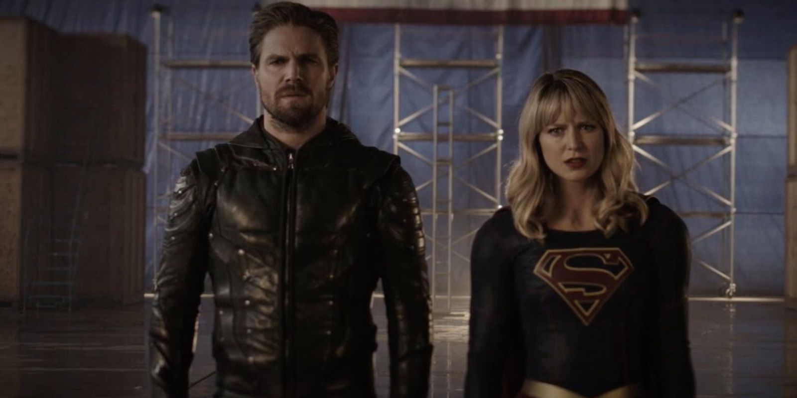 Arrow and Supergirl don old suits in Crisis on Infinite Earths.