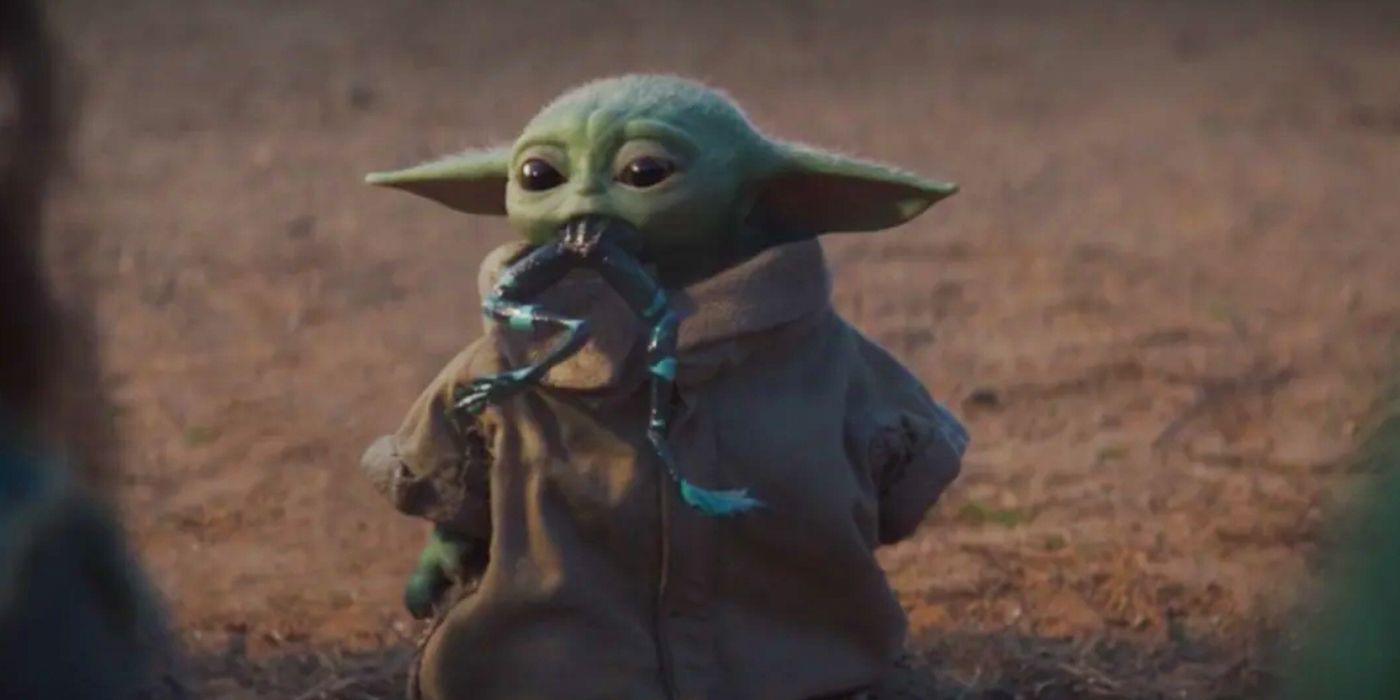 Baby Yoda eating frog