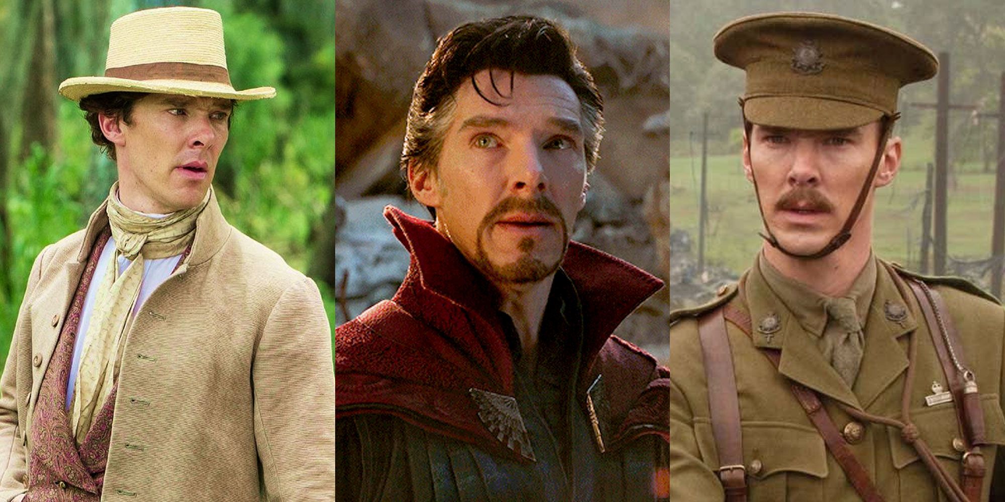 A split image features Benedict Cumberbatch playing characters in 12 Years A Slave, Avengers: Infinity War, and 1917