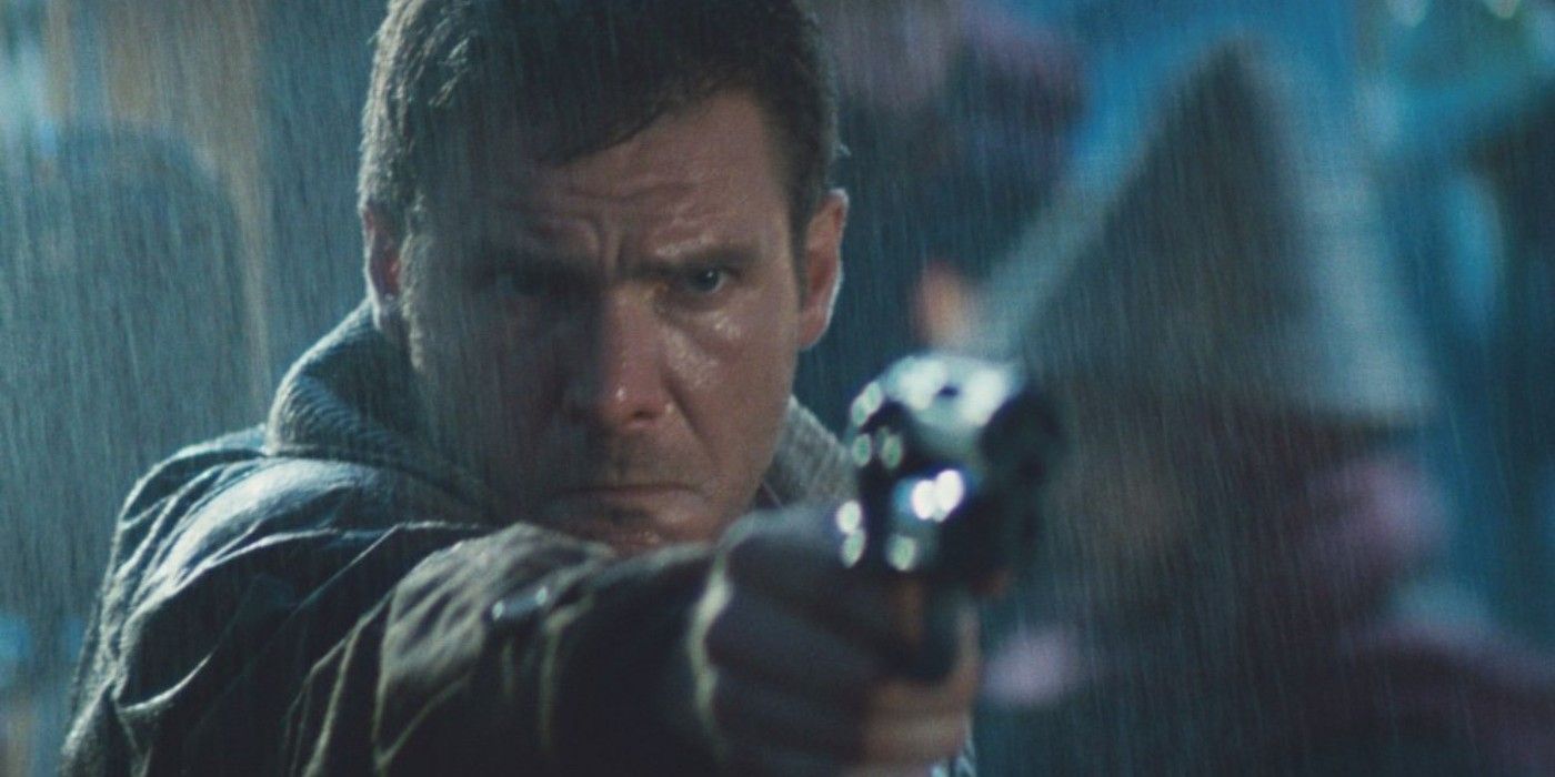Harrison Ford pointing his gun in Blade Runner