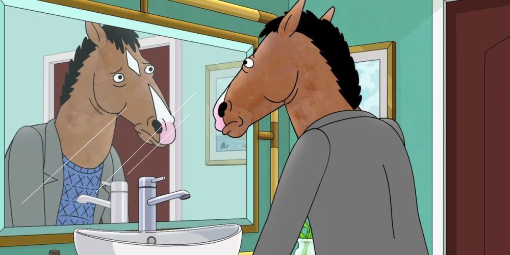 Bojack Horseman looking at himself in the mirror.