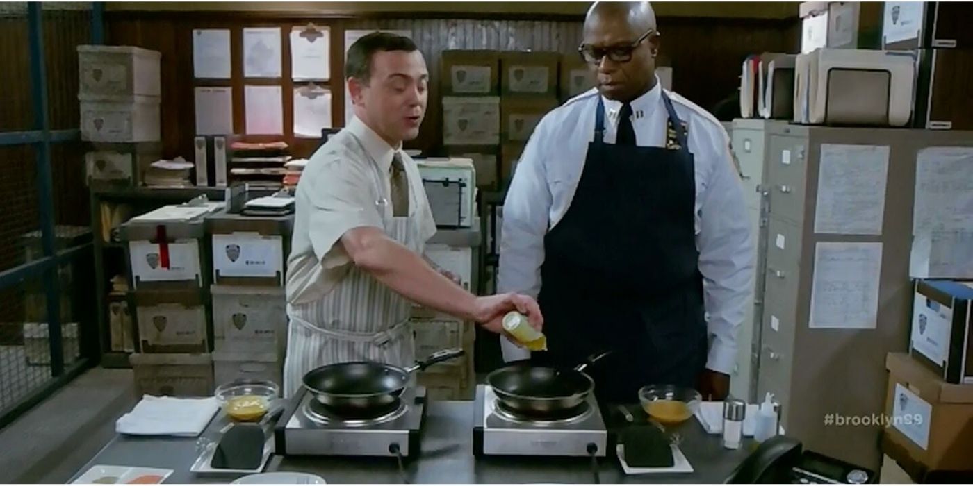 Charles Boyle teaches Captain Holt how to cook in Brooklyn Nine Nine