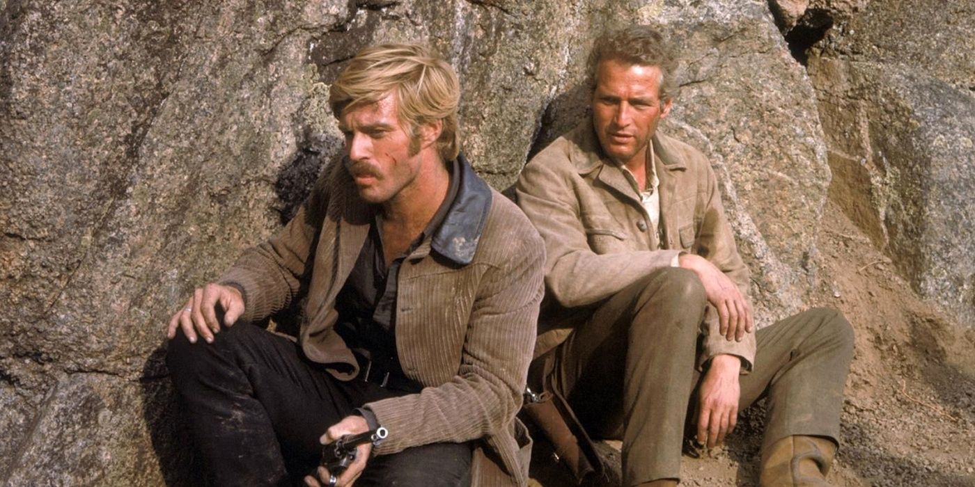 Butch Cassidy and the Sundance Kid on a cliff