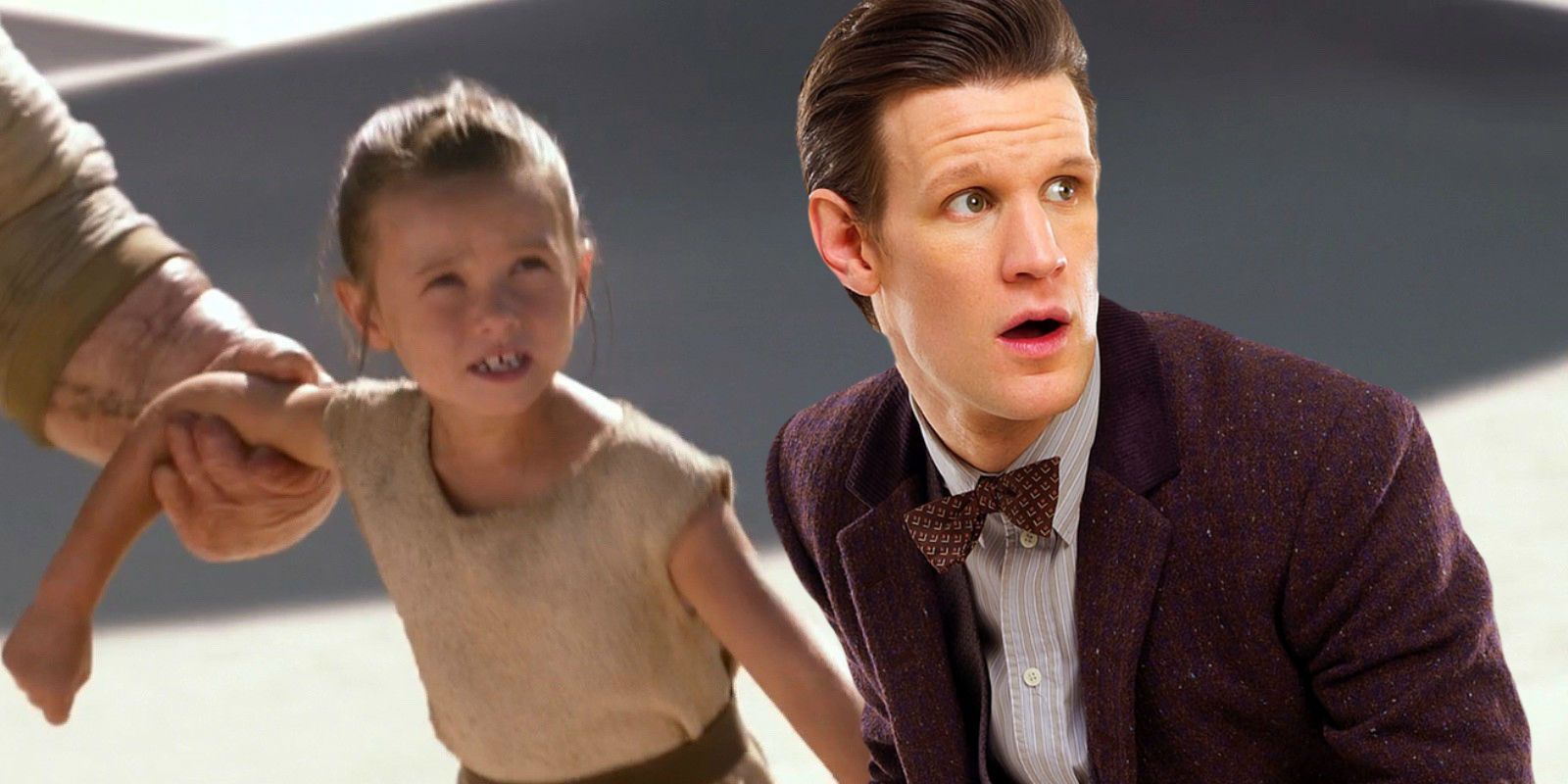 Cailey Fleming as Young Rey in Star Wars The Force Awakens and Matt Smith as Eleventh in Doctor Who