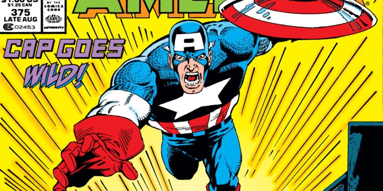 Captain America launches into battle in Marvel Comics.