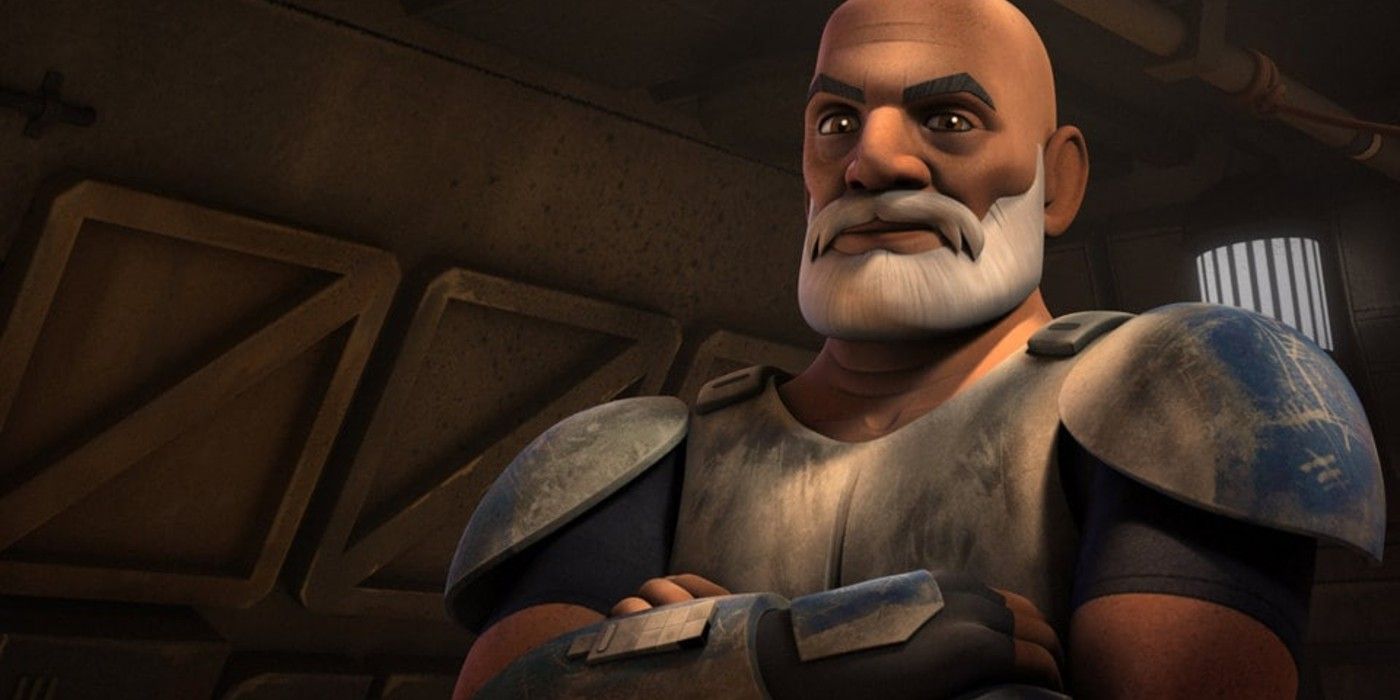 Captain Rex in Star Wars Rebels standing with his arms crossed