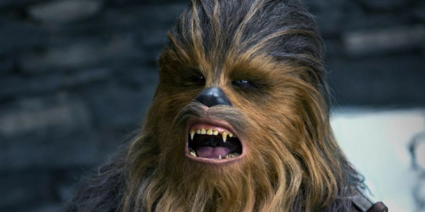 Chewbacca roars in Star Wars.