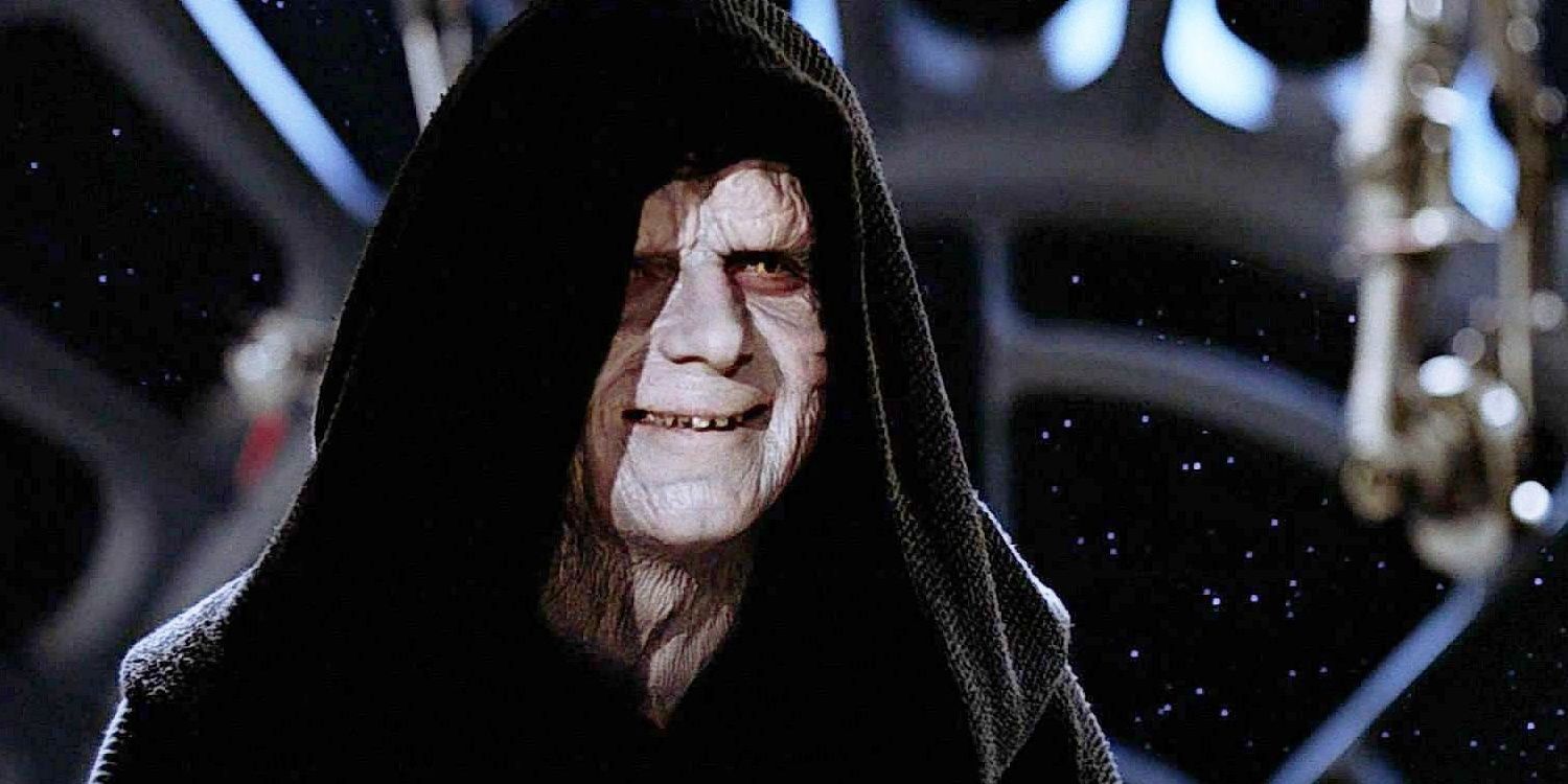 Emperor Palpatine wearing a black hood in the Star Wars Saga