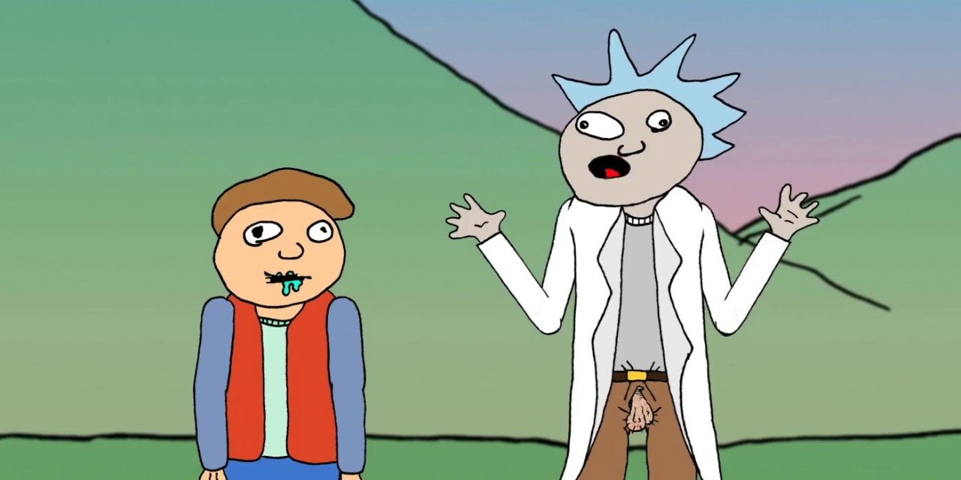 Doc and Mharti stand and talk in Justin Roiland's Adventures of Doc and Mharti