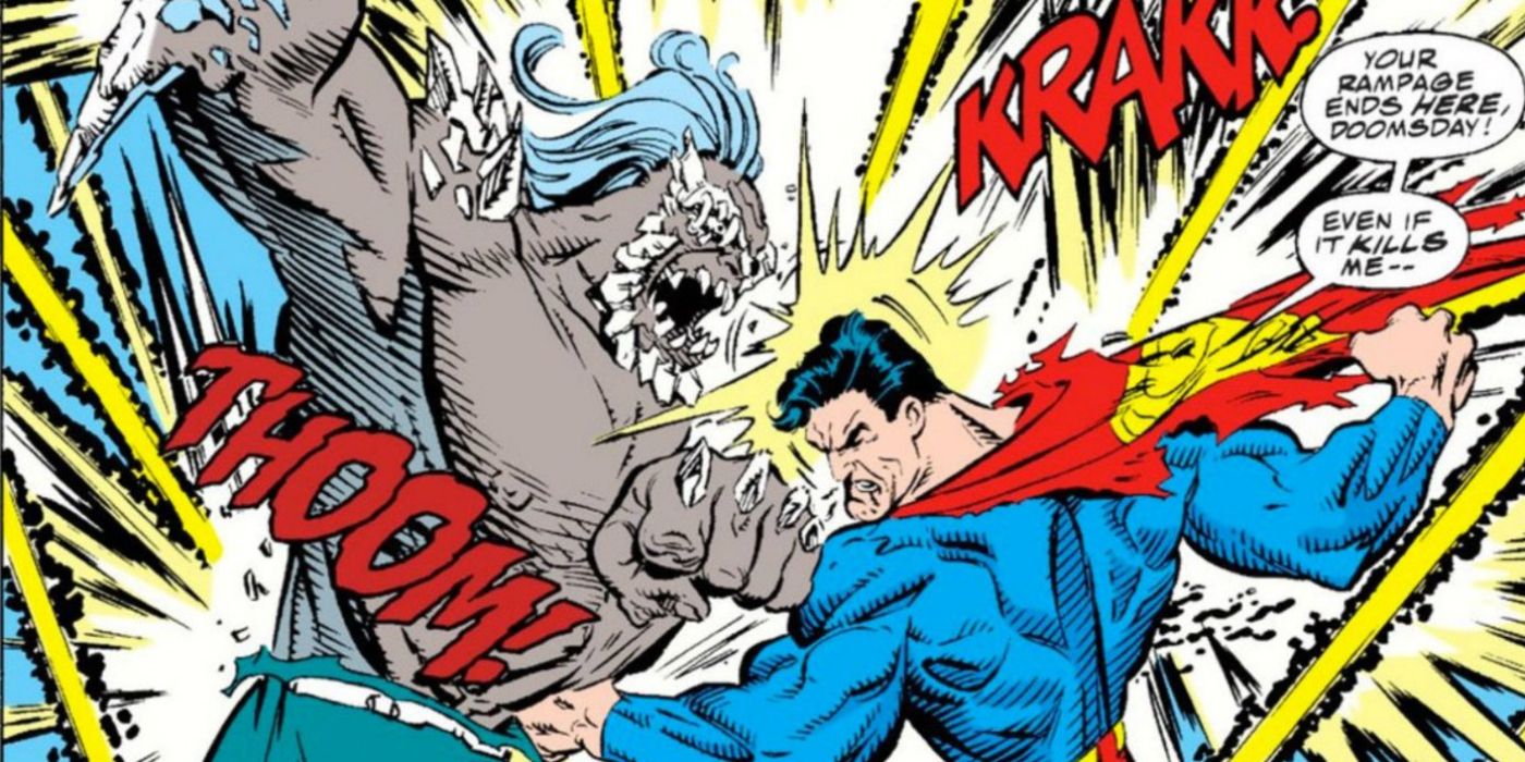 Doomsday fights Superman in The Death of Superman comics.