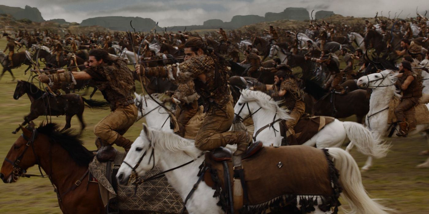 The Dothraki charging into battle in Game of Thrones.