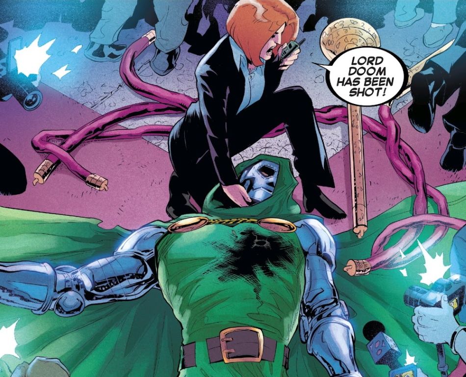 Dr Doom shot in the chest