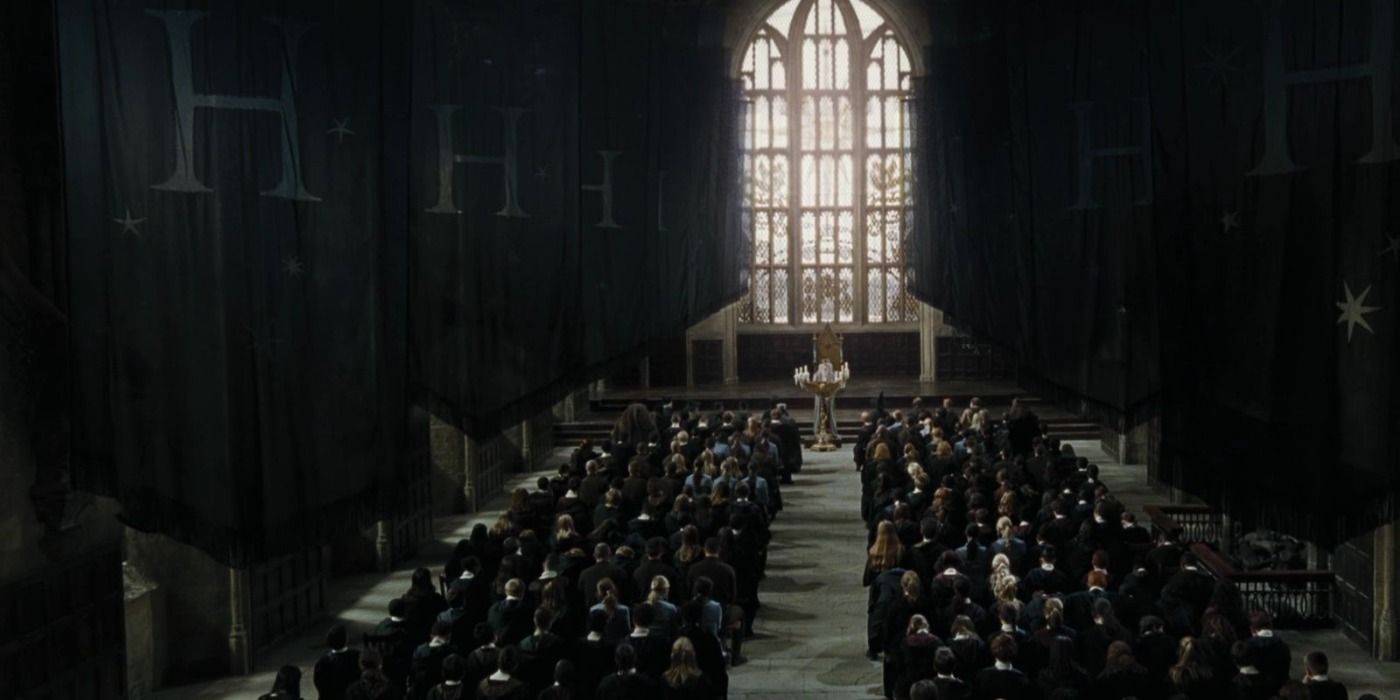 Dumbledore leads a remembrance ceremony for Cedric Diggory in The Goblet Of Fire