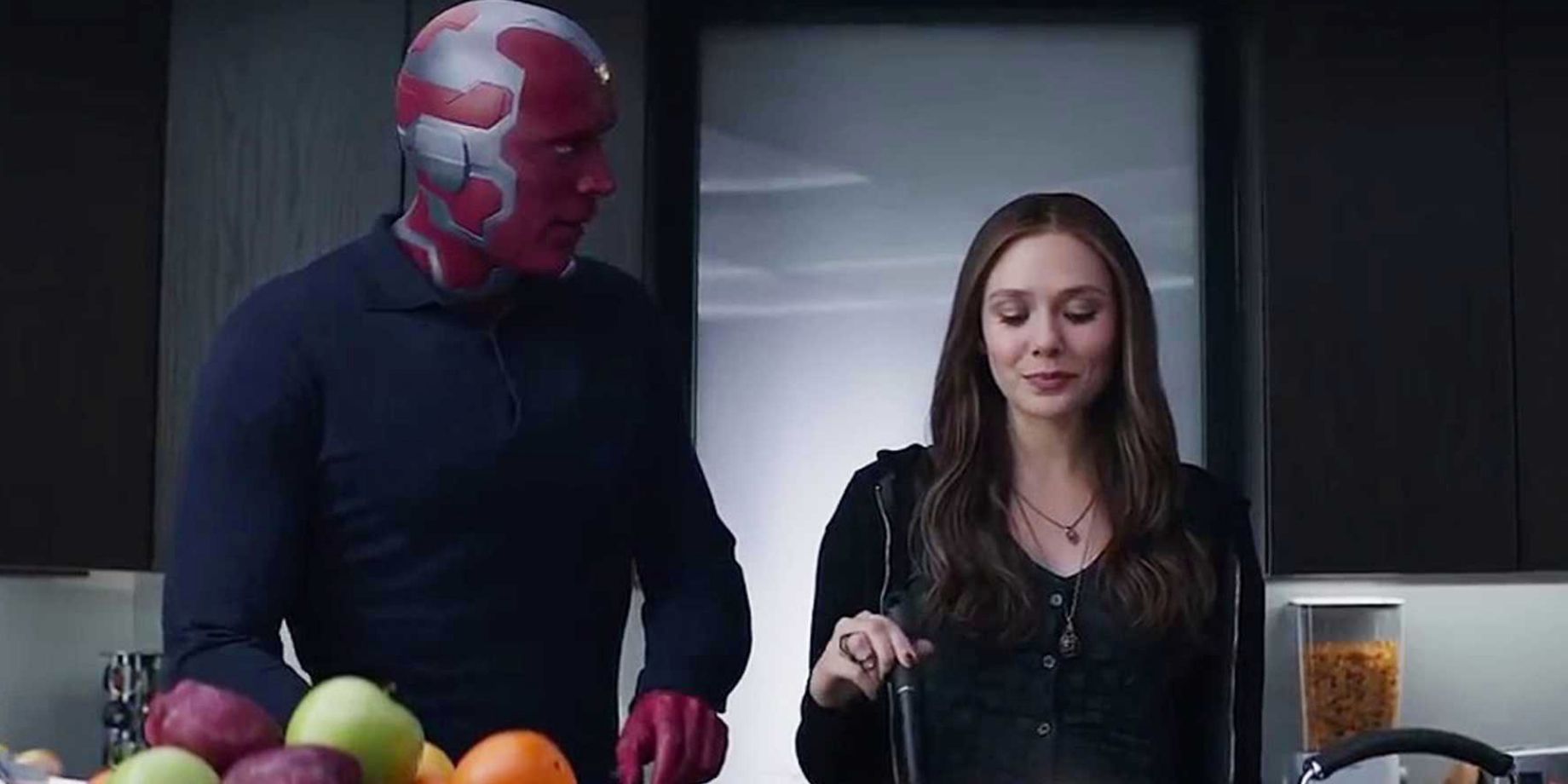 Vision and Wanda Maximoff cook in the kitchen in Captain America: Civil War