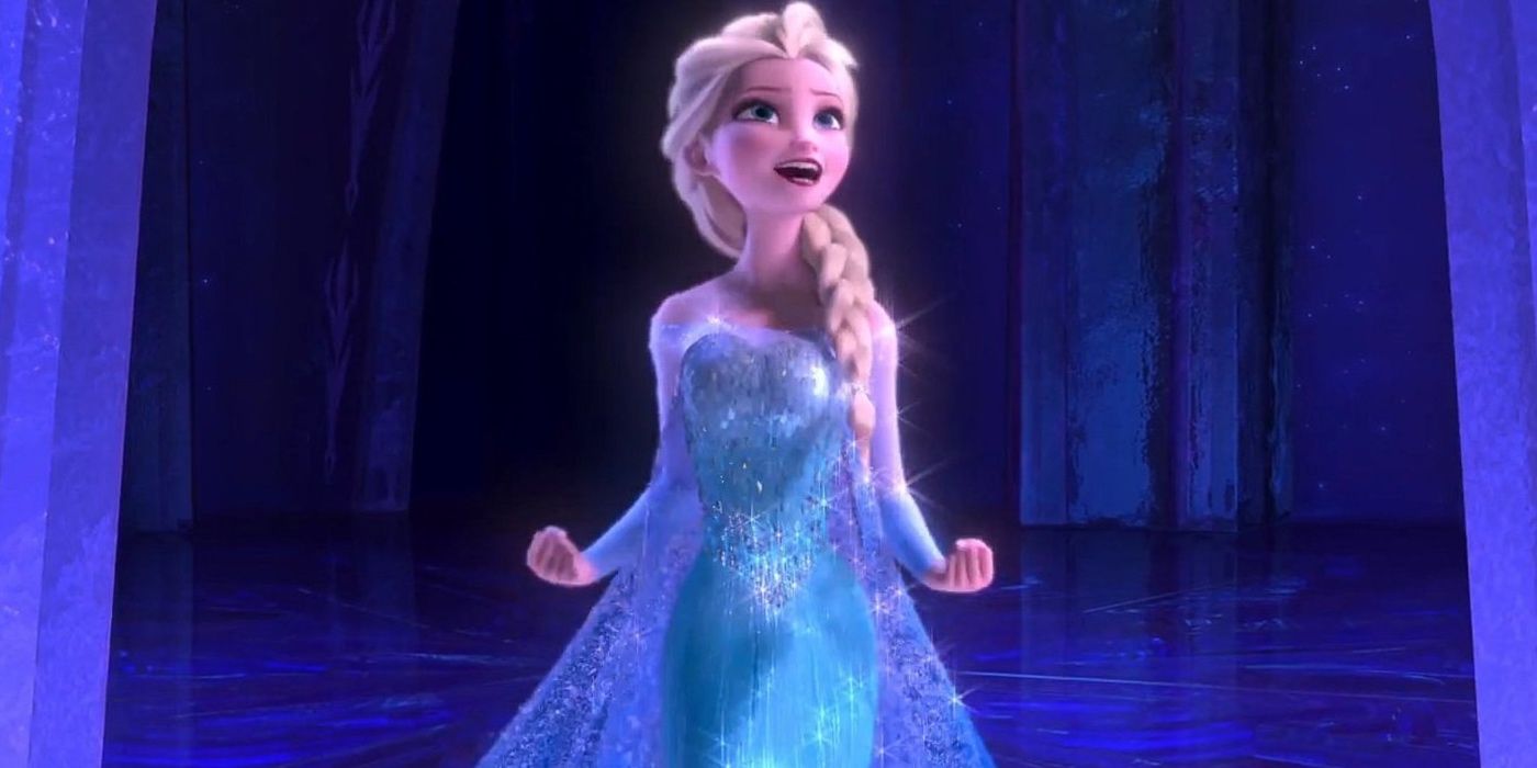Elsa singing Let It Go from her ice castle in Frozen